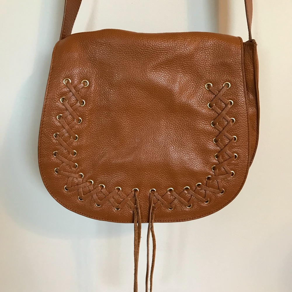 Violeta Tan Brown Leather Flap Crossdy Saddle Bag